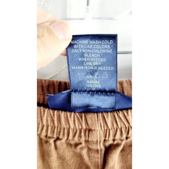 Susan Graver Linen/Rayon Capri Ankle Pants Women's Brown Pockets Elastic Waist L - Picture 6 of 6